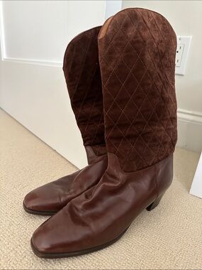 Salvatore Ferragamo Boots- Quilted Suede Leather Italian Vintage, Women 8.5